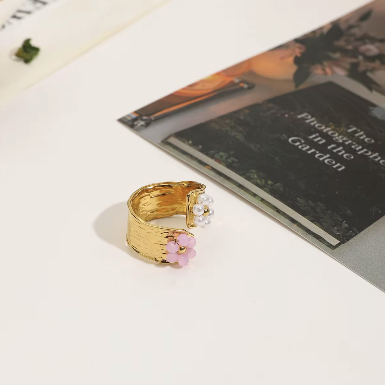 Bloomette Ring - Adjustable PVD gold finish, Waterproof, hypoallergenic & tarnish proof