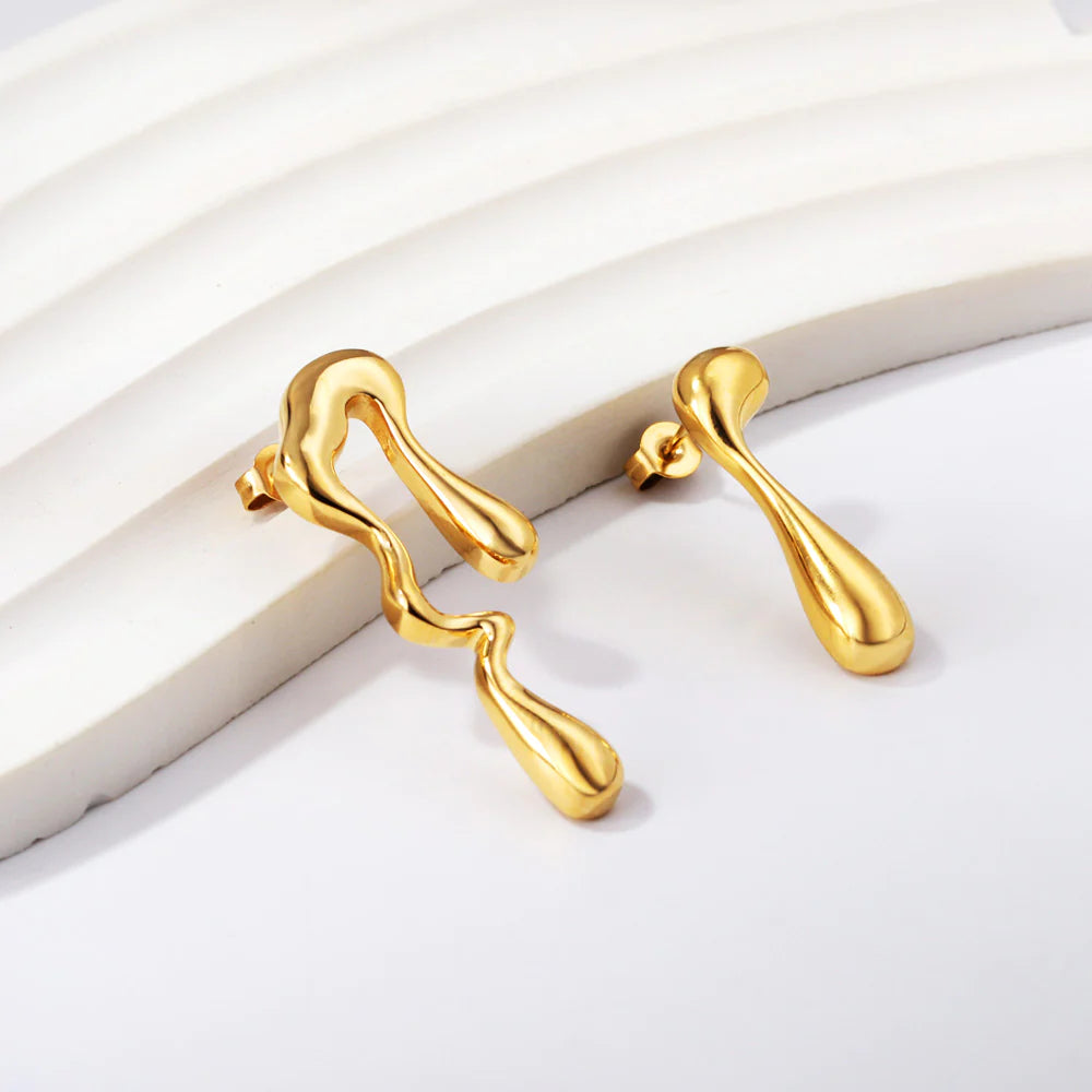 Unique Stainless Steel and 18K Gold Unmatched Earrings - High-Quality Fashion Accessories earring  free shipping 