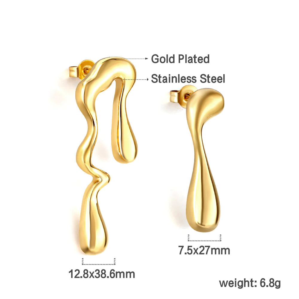 Unique Stainless Steel and 18K Gold Unmatched Earrings - High-Quality Fashion Accessories earring  free shipping  best seller christmas gift