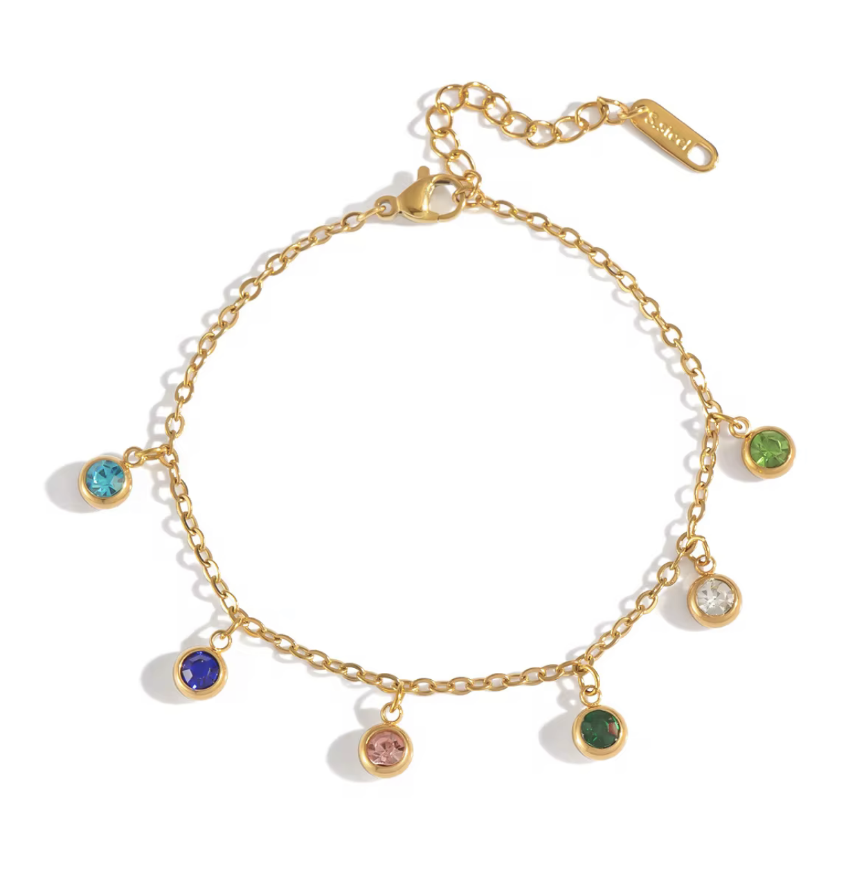 Radiate color and confidence with the&nbsp;Celestial Spectrum Bracelet — a luminous piece that captures the beauty of the cosmos. Crafted from premium stainless steel and dipped in rich gold, this bracelet features a stunning array of multi-coloured diamond simulants that shimmer with every movement.

Elegant yet playful, it’s the perfect statement of luxury for everyday wear or a special night out. The celestial hues reflect light like a starry sky — bold, radiant, and utterly unforgettable.
