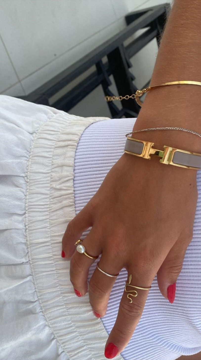Hierarchy – Nude Enamel Hinged Bangle | Gold Plated Bracelet