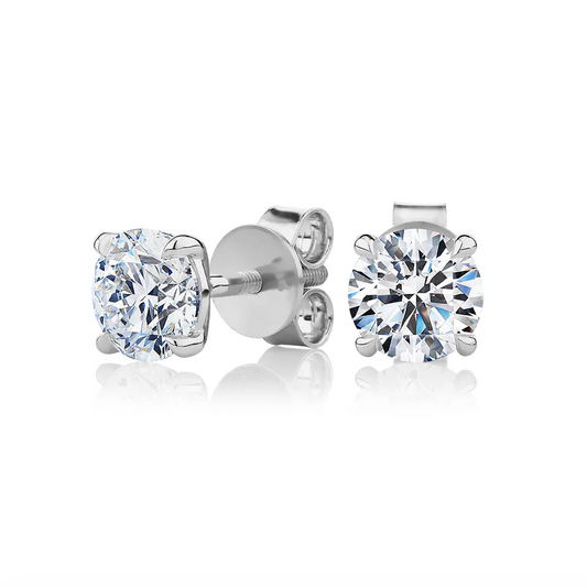 Premium Certified Lab-Grown Diamond, 2.00 carat Twist Back round brilliant stud earrings in 14 carat white gold