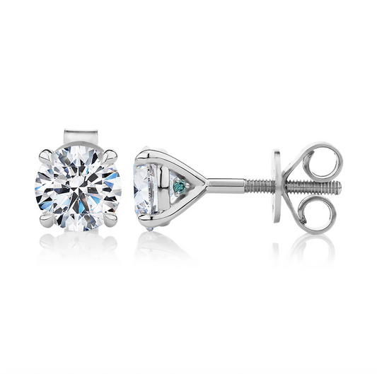 Premium Certified Lab-Grown Diamond, 2.00 carat Twist Back round brilliant stud earrings in 14 carat white gold