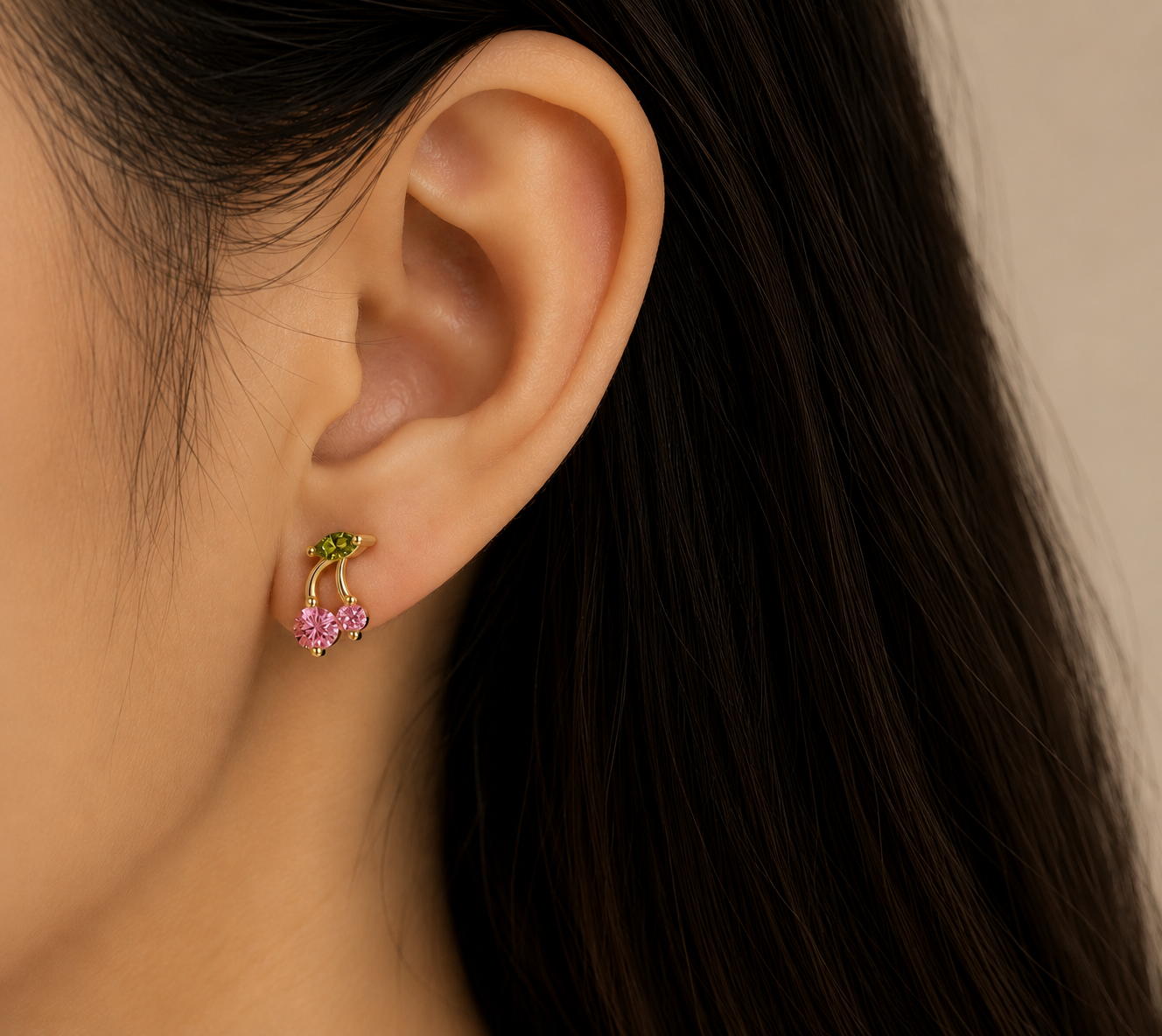 Sweet Cherry Stud Earrings - 14K Gold Plated