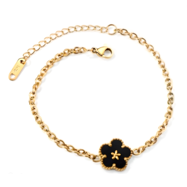 Dive into the dark allure of our Onyx Petal Bracelet – where the mystery of a black rose meets the durability of stainless steel, sprinkled with a touch of 18k gold glam. This bracelet is not just an accessory; it's a statement, a mood, and a dash of rebellious elegance.