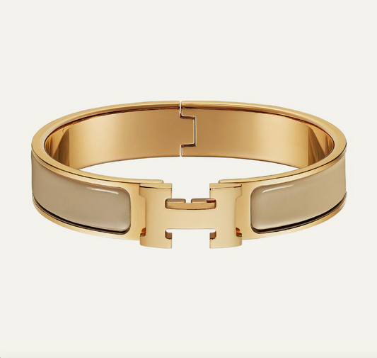 Hierarchy – Nude Enamel Hinged Bangle | Gold Plated Bracelet