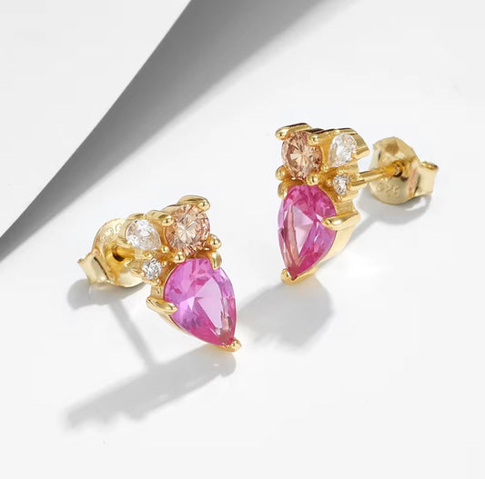 Pink Pear Studs - 18K Gold PVD