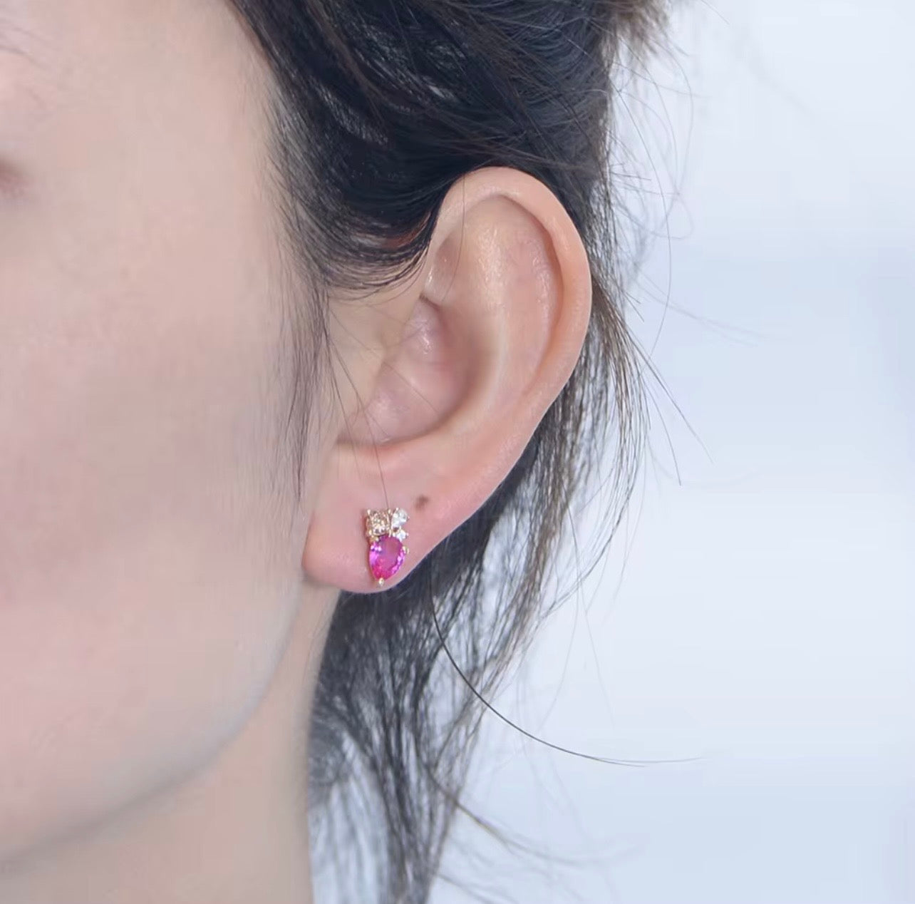 Pink Pear Studs - 18K Gold PVD