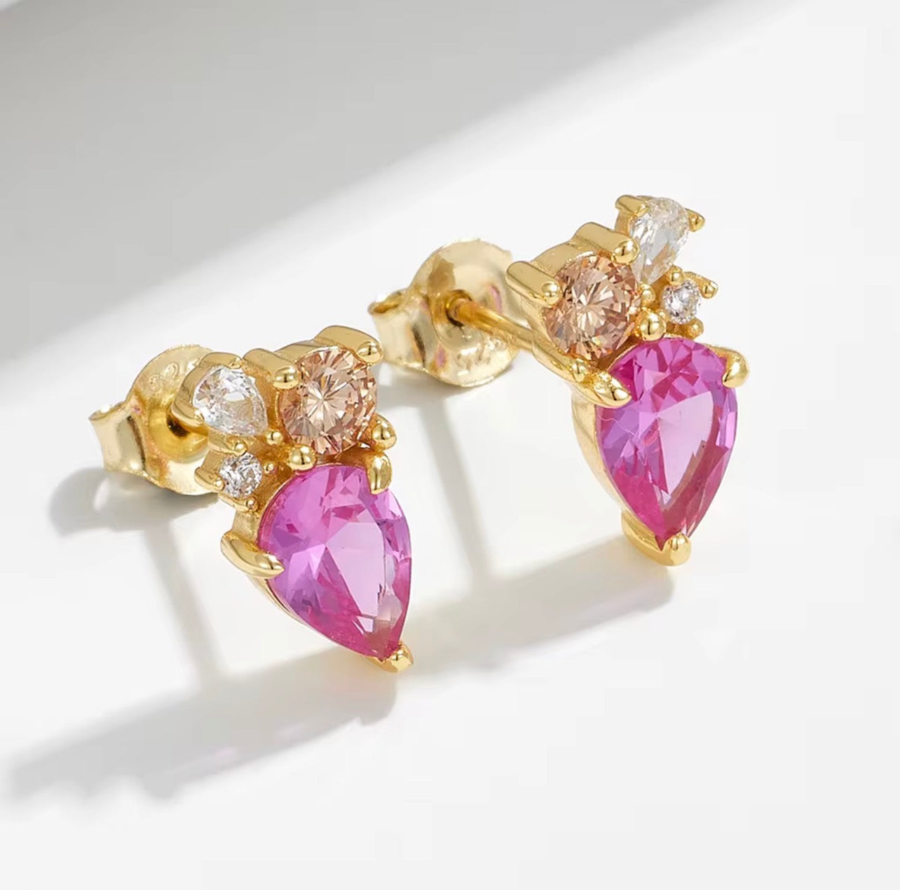 Pink Pear Studs - 18K Gold PVD