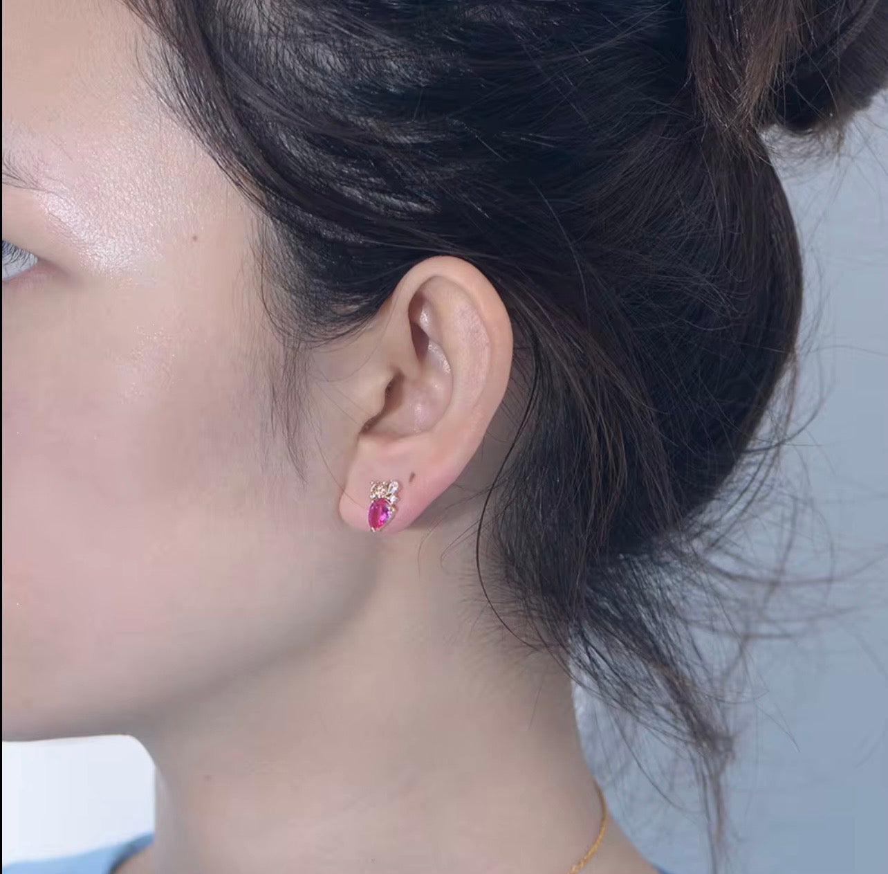 Pink Pear Studs - 18K Gold PVD