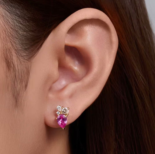 Pink Pear Studs - 18K Gold PVD