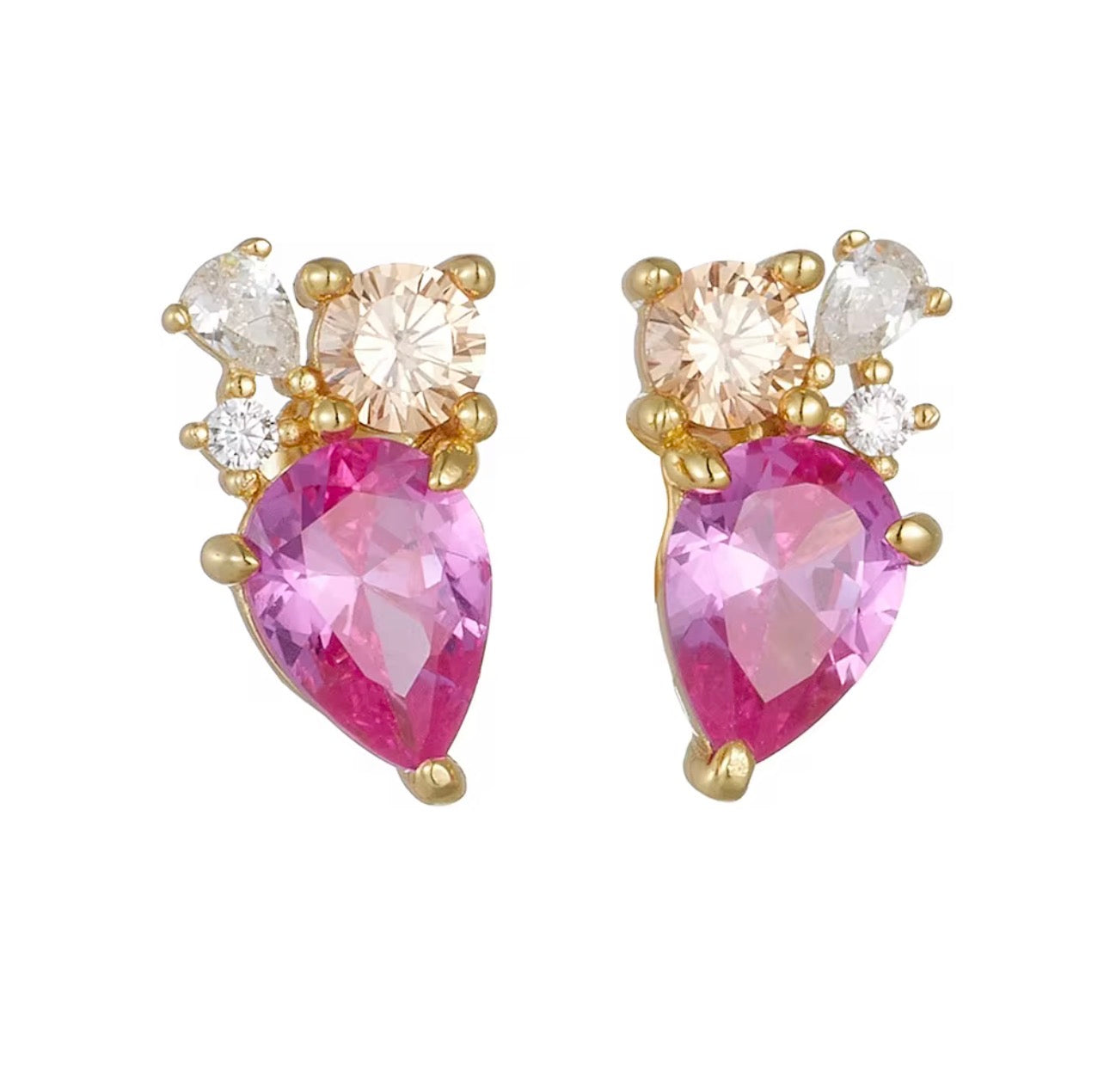 Pink Pear Studs - 18K Gold PVD