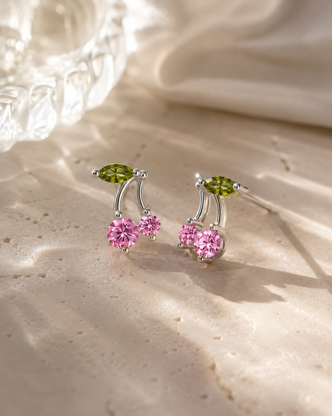 Sweet Cherry Stud Earrings - Rhodium Plated