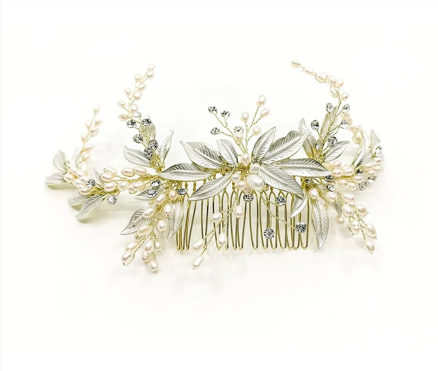 Crystal & Freshwater Pearl Leaf Headpiece