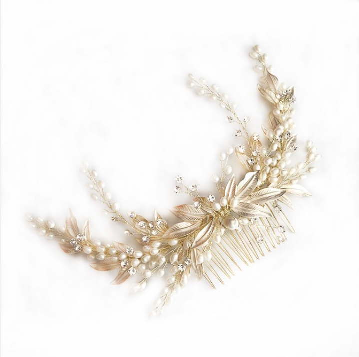 Crystal & Freshwater Pearl Leaf Headpiece